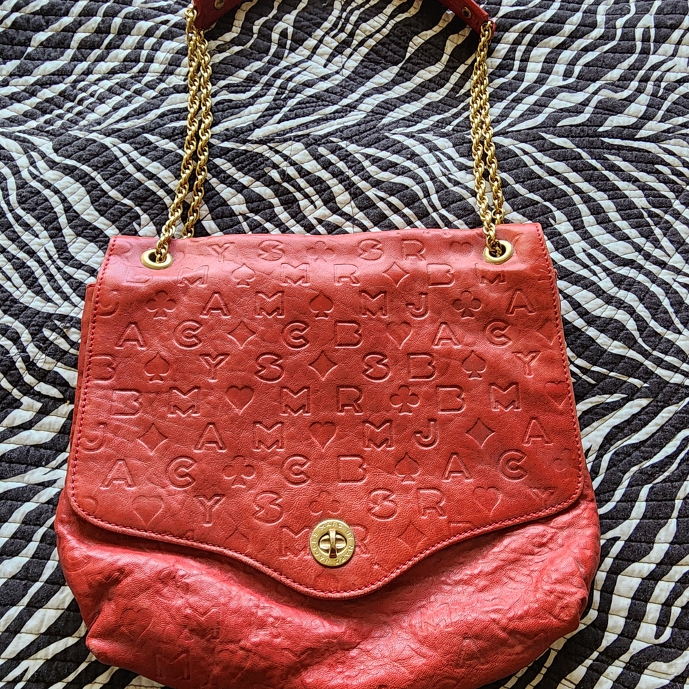 Marc Jacobs Coral Embossed Shoulder Bag with Gold Chain